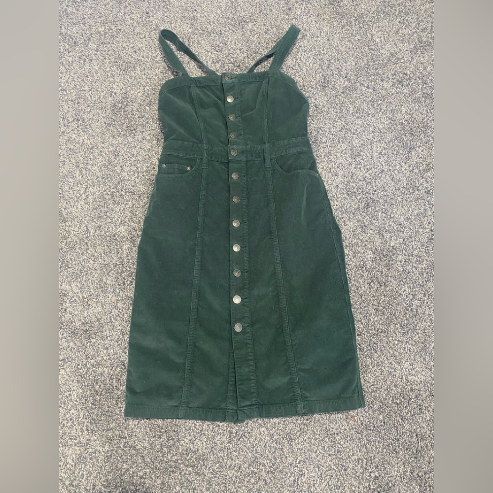 Free People Forest Green Corduroy Overall Dress